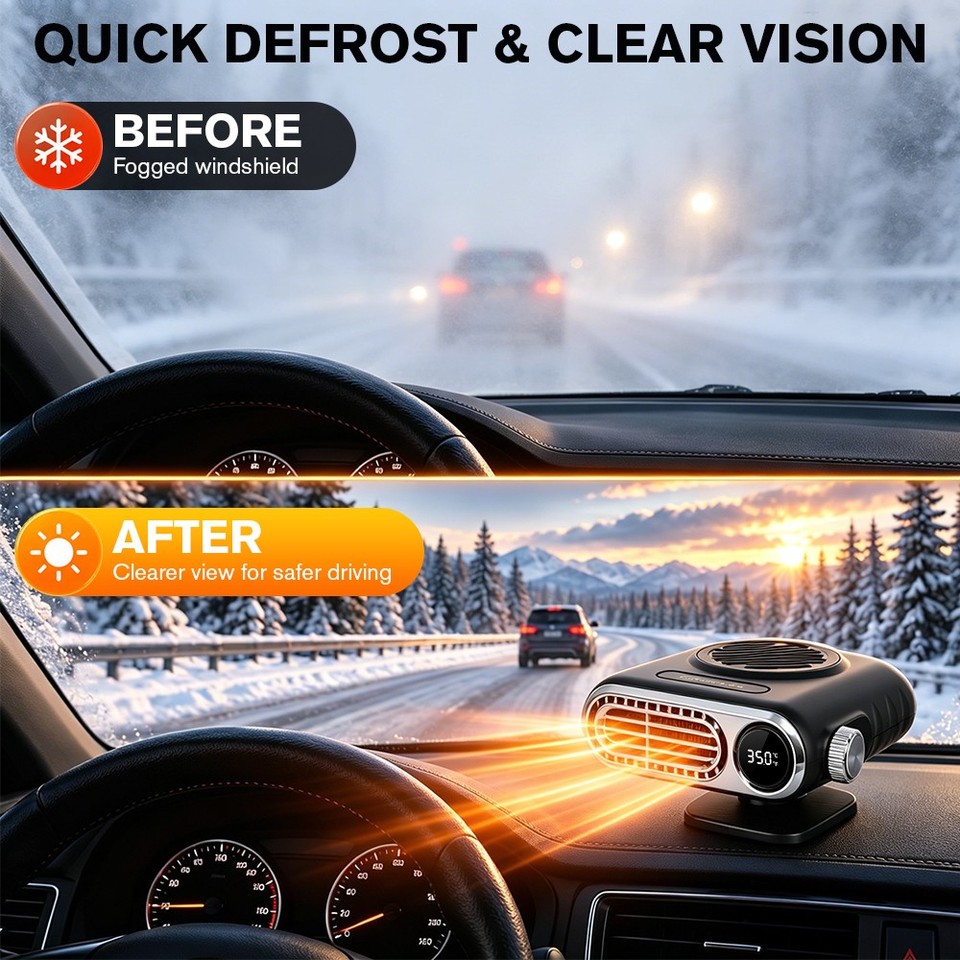500W 12V Car Heater Defroster Demister Heating Fan Plug in Cigarette ...