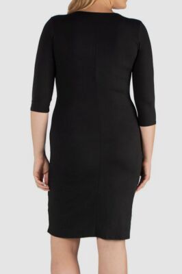 3 4 sleeve black dress plus size Final Plus Size Long Dress with 3/4 Sleeve and Tie in Black – Chic And Curvy main image 0