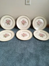 6 VINTAGE HOME LAUGHLIN GEORGIAN OPEN ROSE DINNER PLATES 9 3/4 INCH