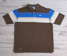 Vtg Y2K Rocawear Brown Blue White Orange Striped Short Sleeve Polo Shirt Men 2XL