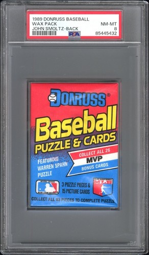 1989 Donruss Baseball Wax Pack John Smoltz RC On Back PSA 8 NM MT 85445432 - Picture 2 of 3