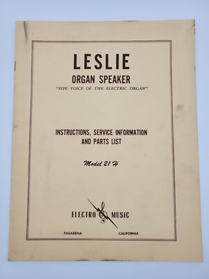 Vintage Leslie Model 21 H 21H Organ Speaker Instruction Service Manual Book