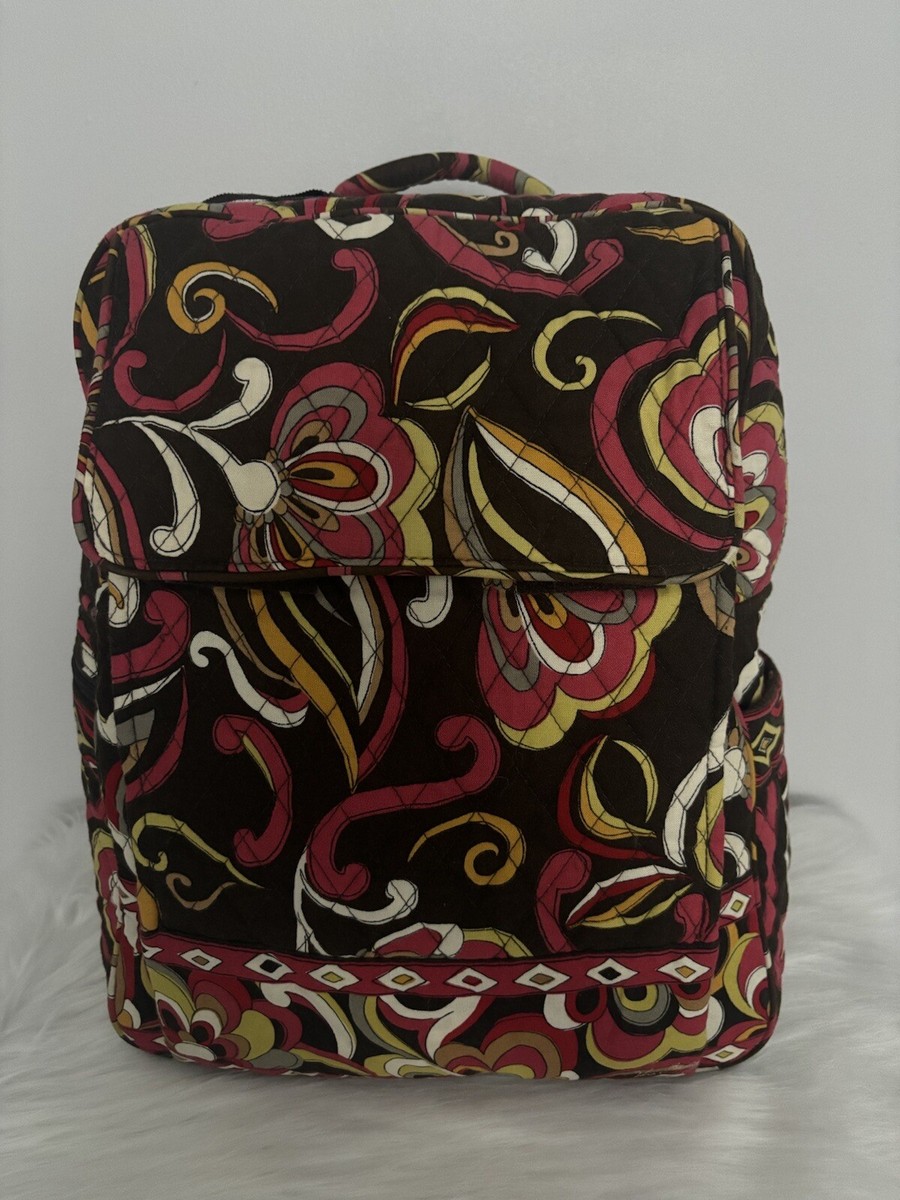 Vera Bradley Medium Backpack Puccini Brown Red Yellow Adjustable Straps  Pockets