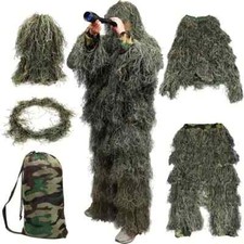 5-Pc Woodland Ghillie Suit Camouflage Sniper Hunting Set Adult Forest Gilly Bag
