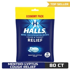 HALLS Relief Mentho-Lyptus Cough Drops, Economy Pack, 80 Drops