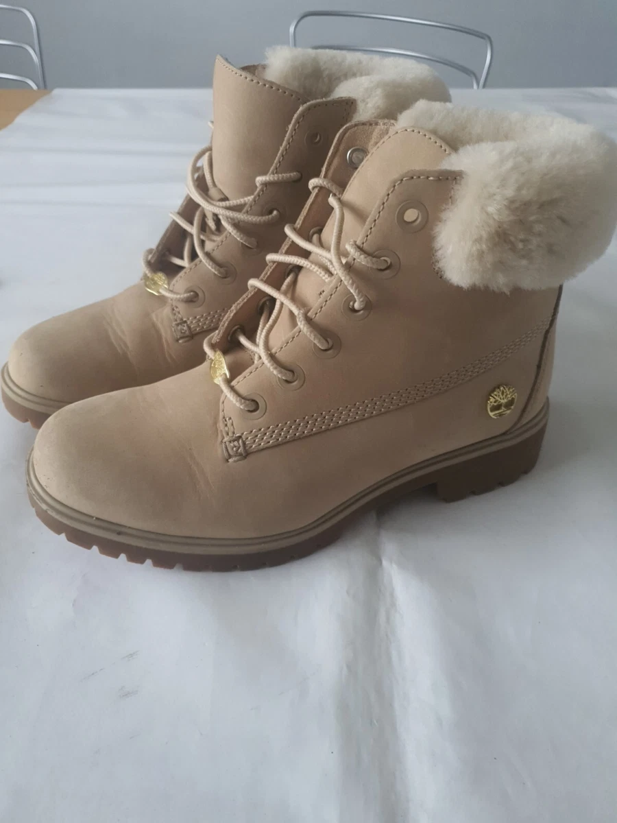 Women s UK3.5 Timberland Fur Trim Boots Sand Beige