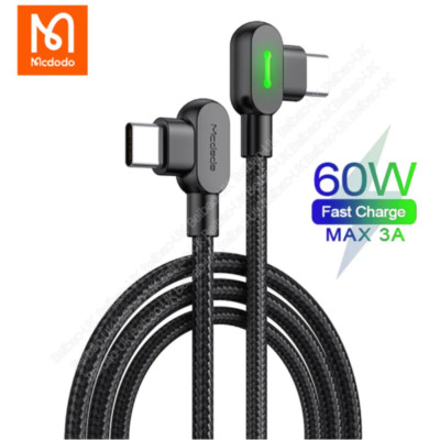 Mcdodo 90° Elbow 60W PD Fast Charger Cord USB C To USB C Cable For iPhone 15 Pro