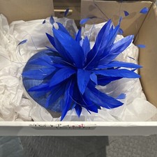 Cobalt Blue Event Bespoke Designer Wedding Horse Racing  Event Hat With Feathers