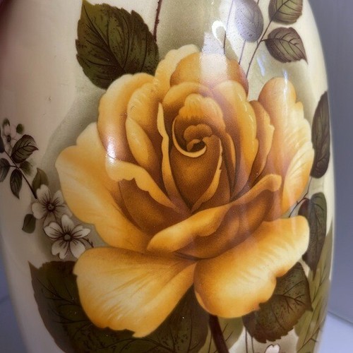 Vintage Künstler signiert Keramik gelbe Rose Ingwer Glas mit Deckel auf Ständer Chinoiserie - Bild 2 von 13