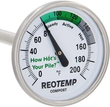 REOTEMP Backyard Compost Thermometer - 20 Inch Stem, with PDF Composting Guide