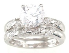 1 CARAT .925 STERLING SILVER ROUND CUBIC ZIRCONIA WEDDING ENGAGEMENT RING SET