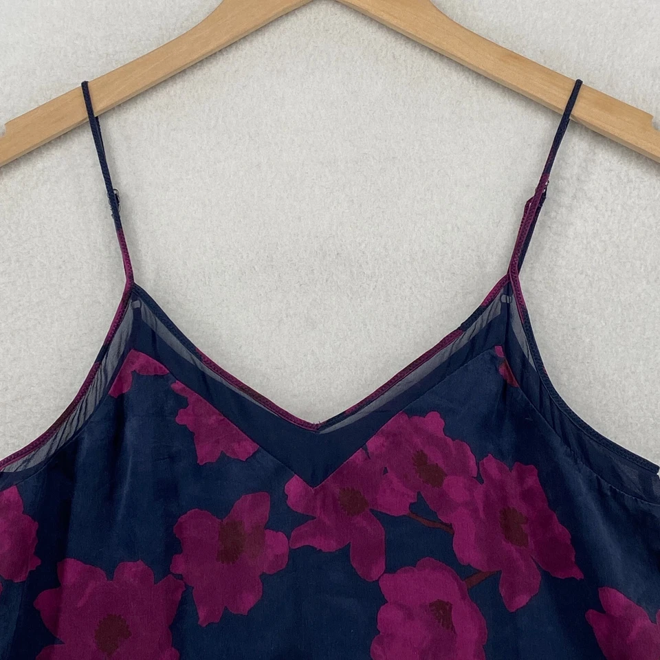 Camiseta sin mangas LUCKY BRAND para mujer S seda satinado cami floral correa de espagueti azul púrpura Foto 4 de 4