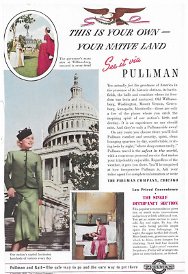 1938 Print Sales AD Advertisement Art PULLMAN Train Railroad Cars ''See It Via''