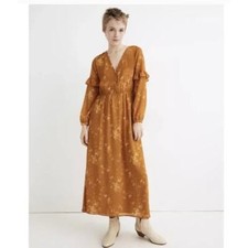 Madewell Ruffle-Sleeve Button-Front Dress in Tonal Botanical Size 10 BOHO