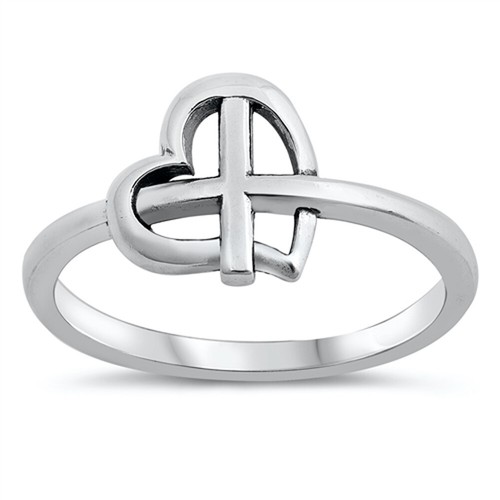 Heart Cross Ring -925 Sterling Silver – Owl J