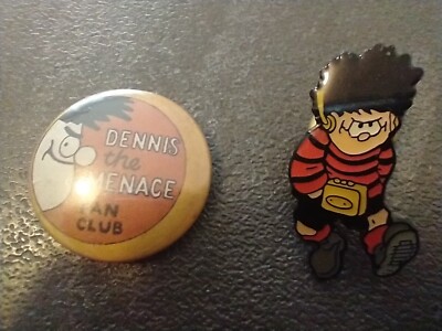 Vintage Dennis the Mence Fan Club Bage + Dennis the Menace Pin Bage with Walkman
