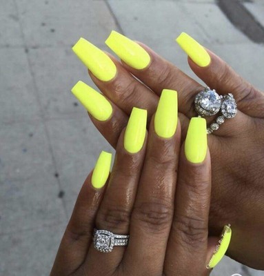 neon yellow nails coffin painted