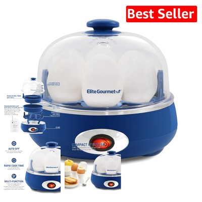7-Egg Capacity Egg Cooker with Auto Shut-Off & 16 Recipe Booklet in Blue Grey