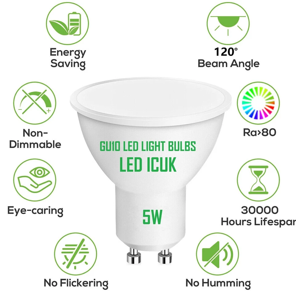 GU10 LED Bulbs 5W Warm Daylight Cool White 3000K 4000K 6000K Spotlight♻️120° ECO — 第 2/4 张图片