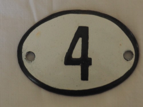 Vintage emailliertes Porzellan Dose Schild Nummer 4 - 2,5 Zoll -1,7 Zoll klein SELTEN (Z) - Bild 3 von 10