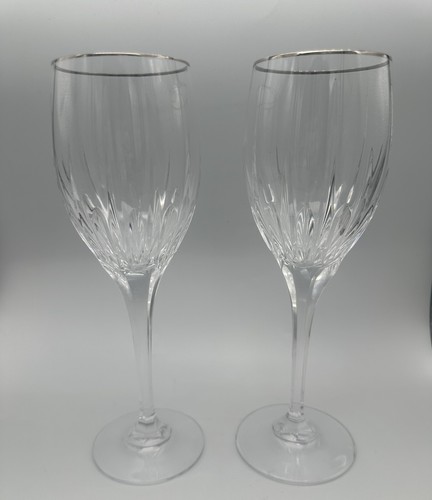 MIKASA Arctic Lights PLATINUM (2) 9" Water Wine Crystal Glass PRICE IS FOR TWO