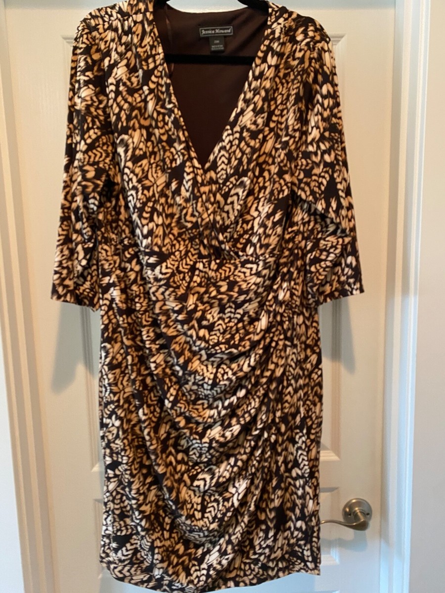 Jessica Howard Women's Brown Print Long Sleeve Jersey Dress Size 20W Jessica Howard Women's Brown Print Long Sleeve Jersey Dress Size 20W