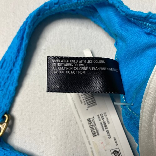 Bisou Bisou Womens Bikini Top sz M Turquoise Blue Swim Halter Lace Overlay NEW - Picture 14 of 15