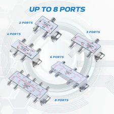 2 3 4 8 Way 5-2300 Power Pass Coaxial Splitter for RG6 RG59 Coax Cable Satellite