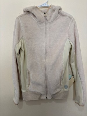 Roxy Women Spot On Hoodie Zipper Jacket Fleece Winter M VTG Ivory Girls Surf 
