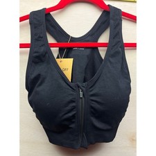 Womens Black Zip Front Racerback Sports Bra Size L
