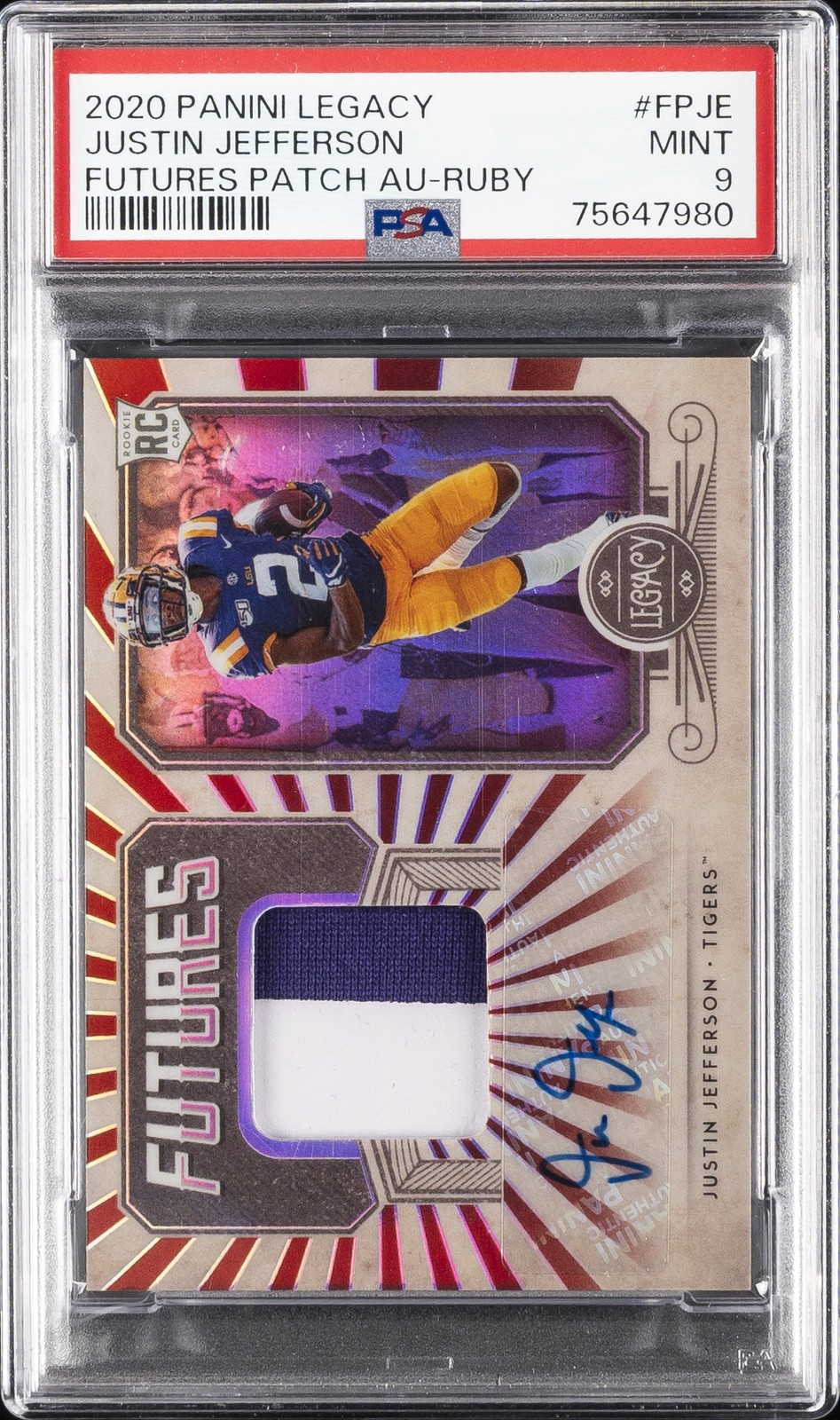 Justin Jefferson Panini Legacy Futures Patch Autographs #FPJE Ruby