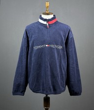 Vintage 90's TOMMY HILFIGER 1/4 Zip Embroidered Logo Spell Out Fleece Sweater XL