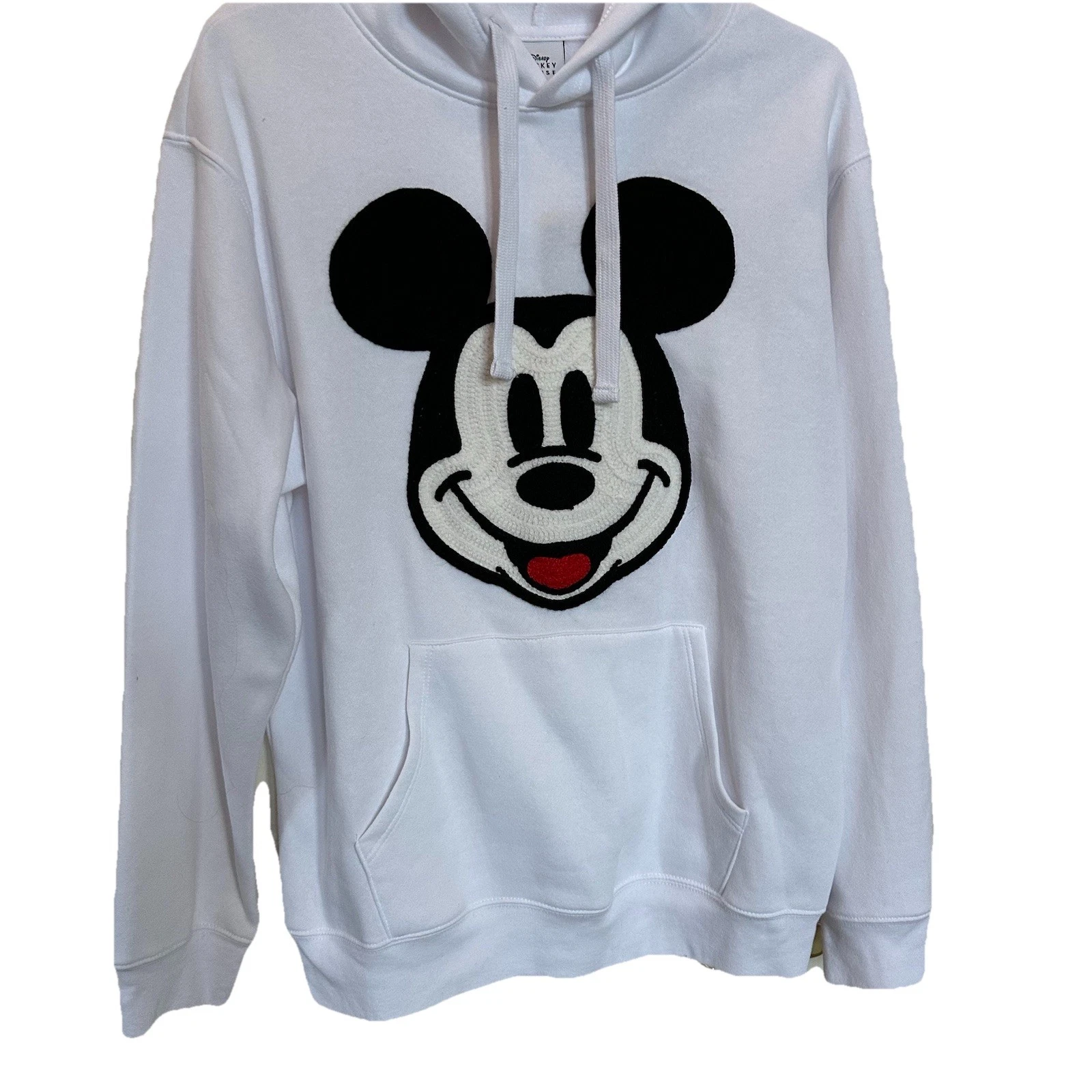 Disney Mickey Mouse Crochet Patch White Pullover Hoodie M Disney Fan Vacation