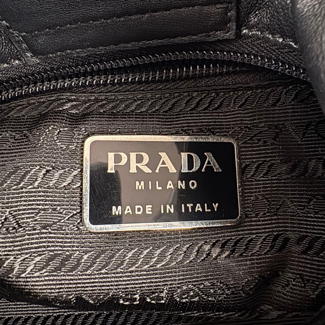 90s Prada Leather Shoulder Bag Black thumbnail 16