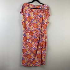 Talbots Effortless Jersey Side Tie Dress Size XL Botanical Citrus Cap Sleeve