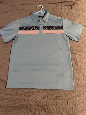 Travis Mathew Shirt Boys Medium Blue Polo Golf Lightweight USA Flag July 4th