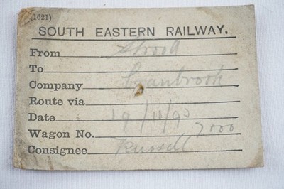 1893 South Eastern Railway Wagon Label 7000 Strood - Cranbrook