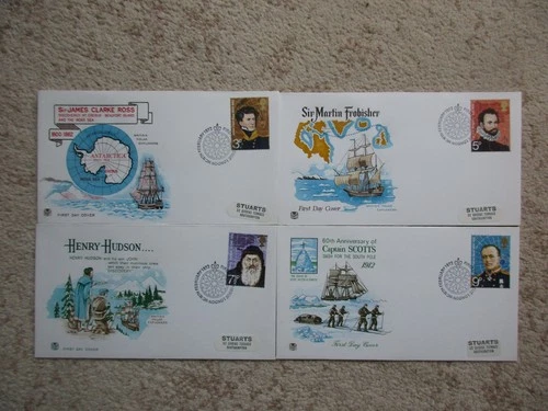 1972 POLAR EXPLORERS SET OF 4 STUART FIRST DAY COVERS, LONDON WC  H/S