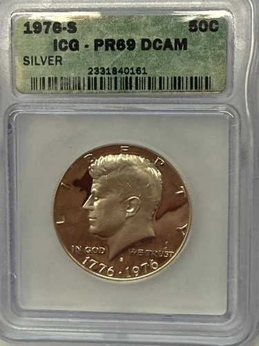1976-S Kennedy Half Dollar ICG PR69 DCAM 90% SILVER  50C Bicentennial