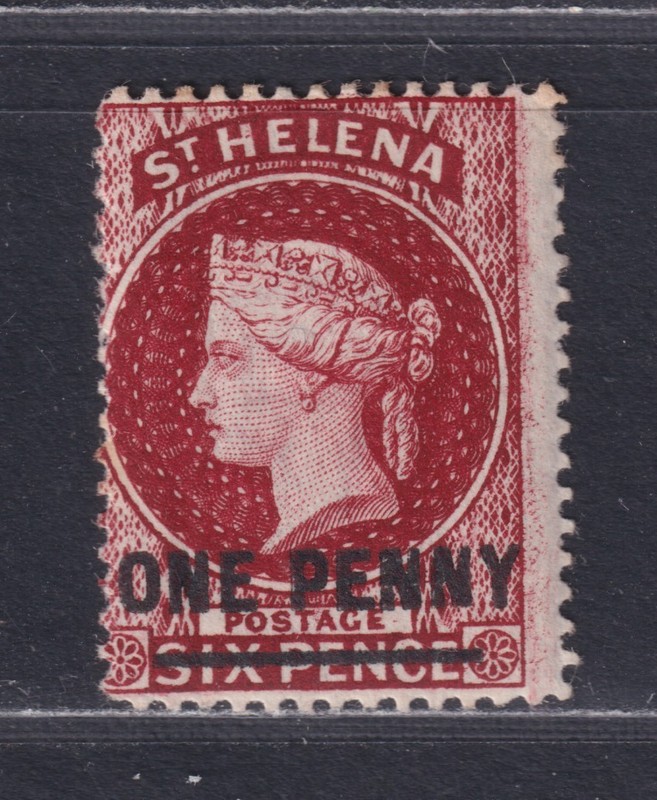 St Helena Scott 29 MH OG 1883 1d on 6d Red Victoria Perf 14 Crown CC SCV $120