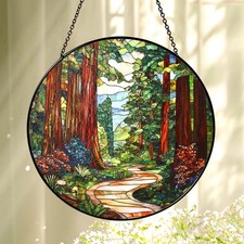 Redwood Forest Stained Glass Suncatcher Home Decor, Nature Window Hanging