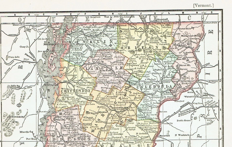 Mapa a color de la Biblioteca de Referencia de 1899, fechado en la impresión Estado de Vermont Foto 2 de 4