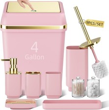 Bathroom Accessories Set 9PCS Pink Bathroom Accessories with Trash Can bathroom