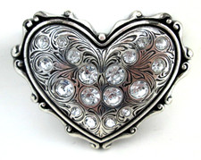 Heart Shaped Rhinestone Belt Buckle Fancy Scroll Western Cowgirl