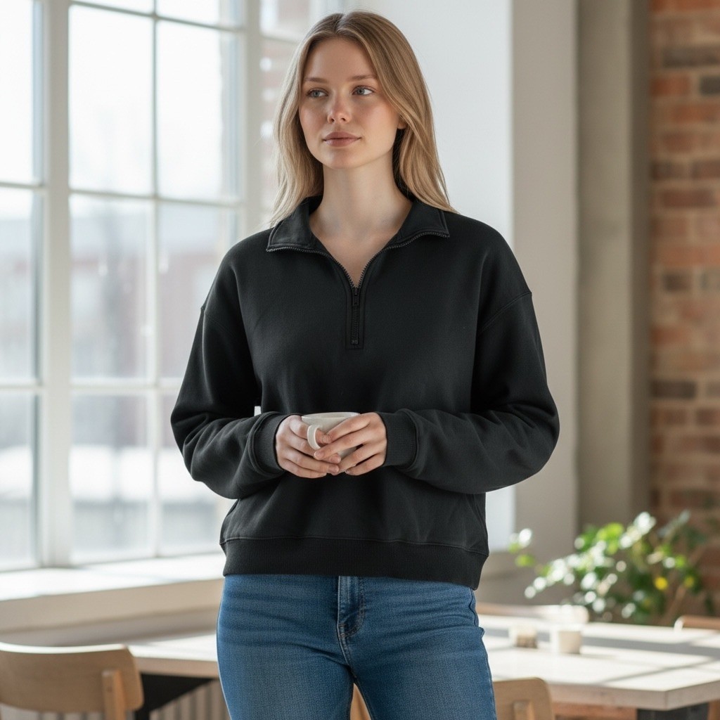 Fabletics Quarter Zip Pullover Sweatshirt Black L… - image 2