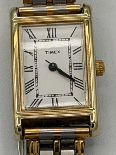 Vintage Timex Tank Style Watch Two Tone Roman Dial Quartz Women’s
