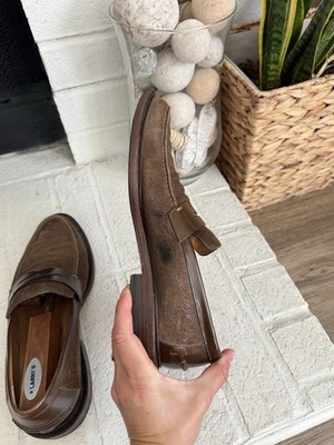 Gucci Suede Penny Loafers Brown Leather Trim Mens 40E Made In Italy Dress Shoes Gucci Suede Penny Loafers Brown Leather Trim Mens 40E Made  main image 4