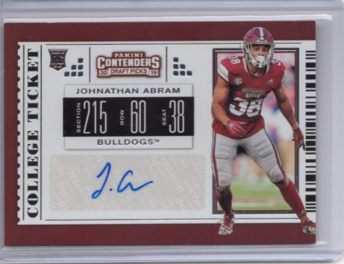 JOHNATHAN ABRAM NCAA 2019 Panini Contenders Draft RC Auto #186 Card