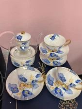 Teacup and Saucer Set, Bone China, 10 Pieces