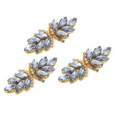 3Pcs Rhinestone Applique Rhinestone Flower Sew on Sewing Light Blue Gold
